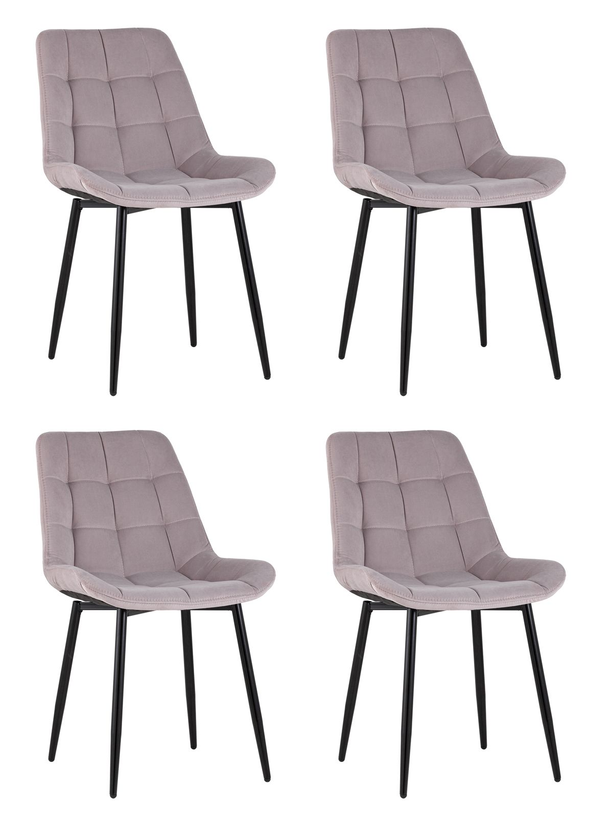 Комплект из четырех стульев Флекс велюр светло-сиреневый ножки из металла черные