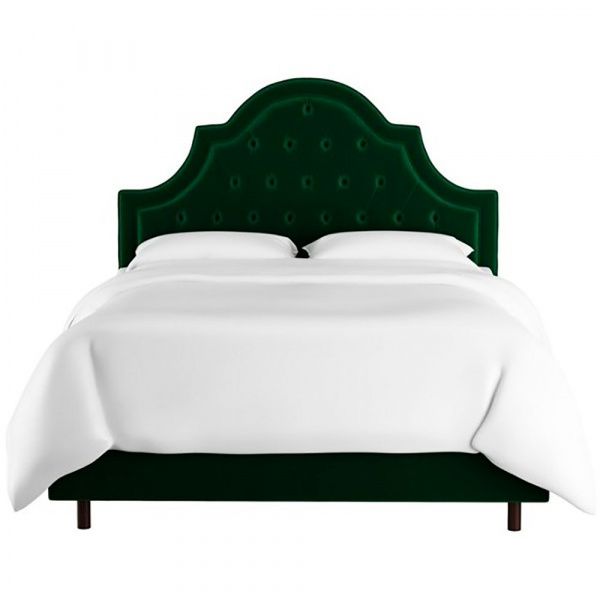 Кровать двуспальная 160х200 зеленаяс каретной стяжкой Harvey Tufted Emerald Velvet