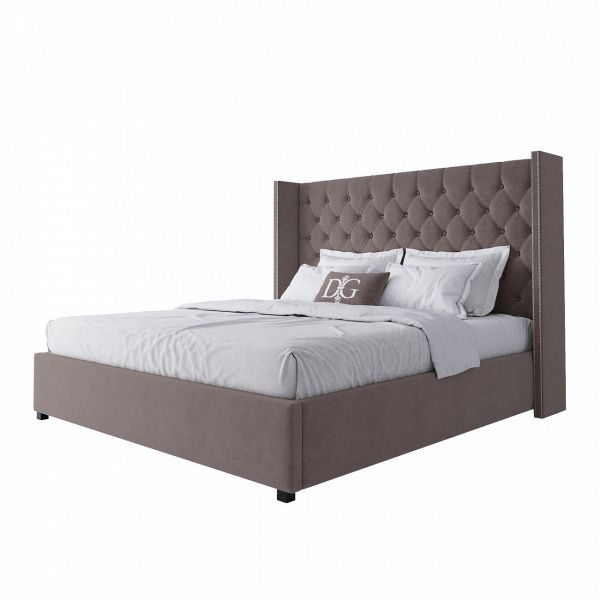 Кровать двуспальная с мягким изголовьем 180х200 см серо-коричневая Wing