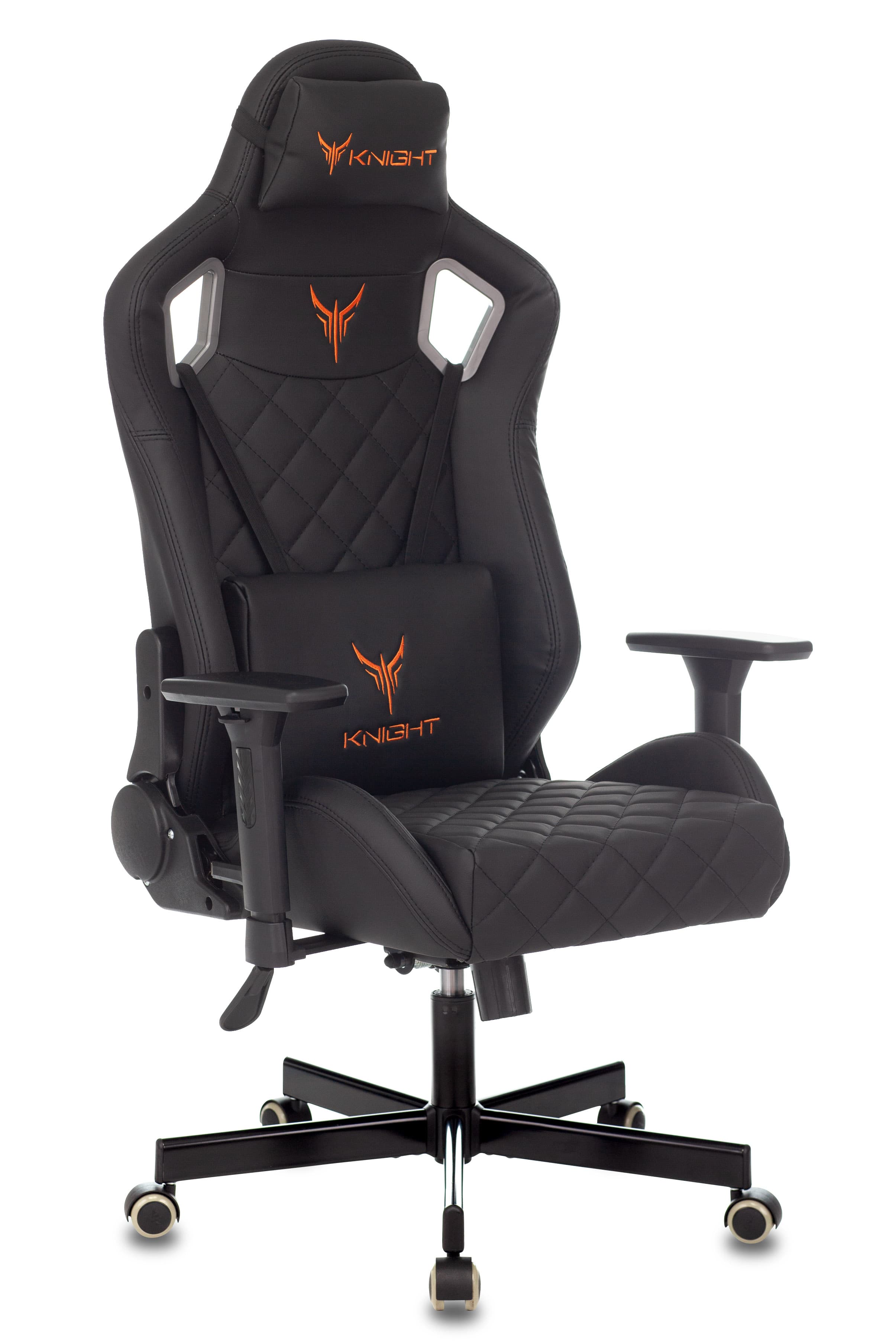 Геймерское кресло компьютерное игровое Knight OUTRIDER черный ромбик эко.кожа с подголов. крестовина металл
