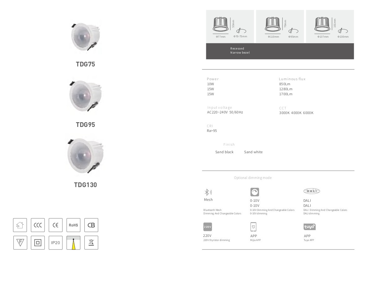 Встраиваемый светильник TDG75/95/130 by Romatti