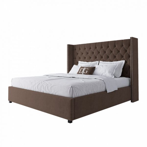 Кровать двуспальная с мягким изголовьем 180х200 см коричневая Wing