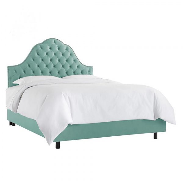 Кровать двуспальная с мягким изголовьем 160х200 см зеленая Alina Tufted Seafoam