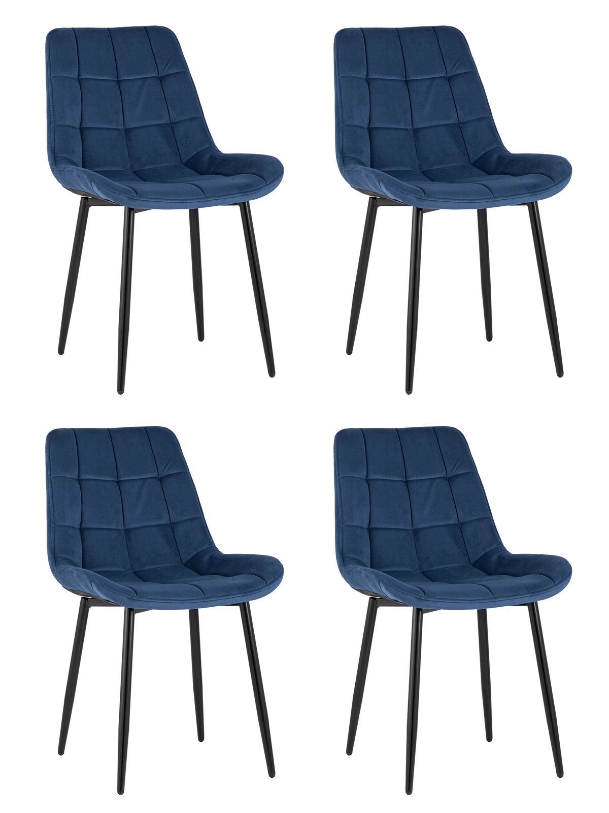 Комплект из четырех стульев Флекс велюр синий ножки из металла черные