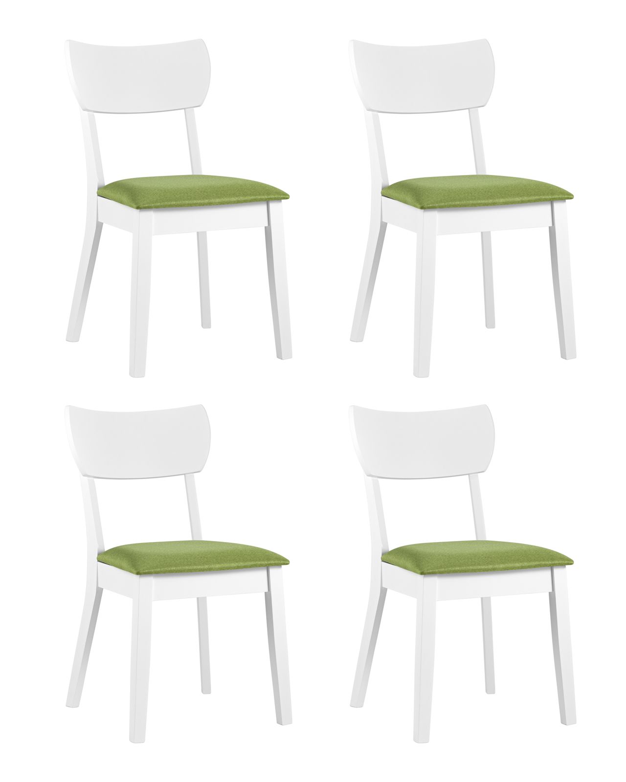 Комплект из четырех стульев TOMAS WHITE белый каркас салатовая обивка