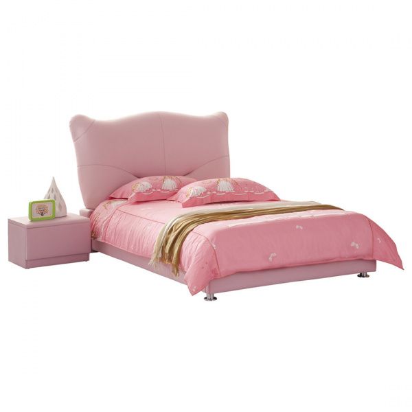Кровать односпальная 90х200 Pink Leather Kitty розовая